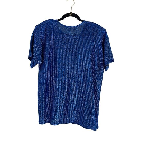 Cherry Hill Top Women M Blue Metallic Retro Glam Vegas Sheer Artsy Concert 80s - Picture 8 of 12